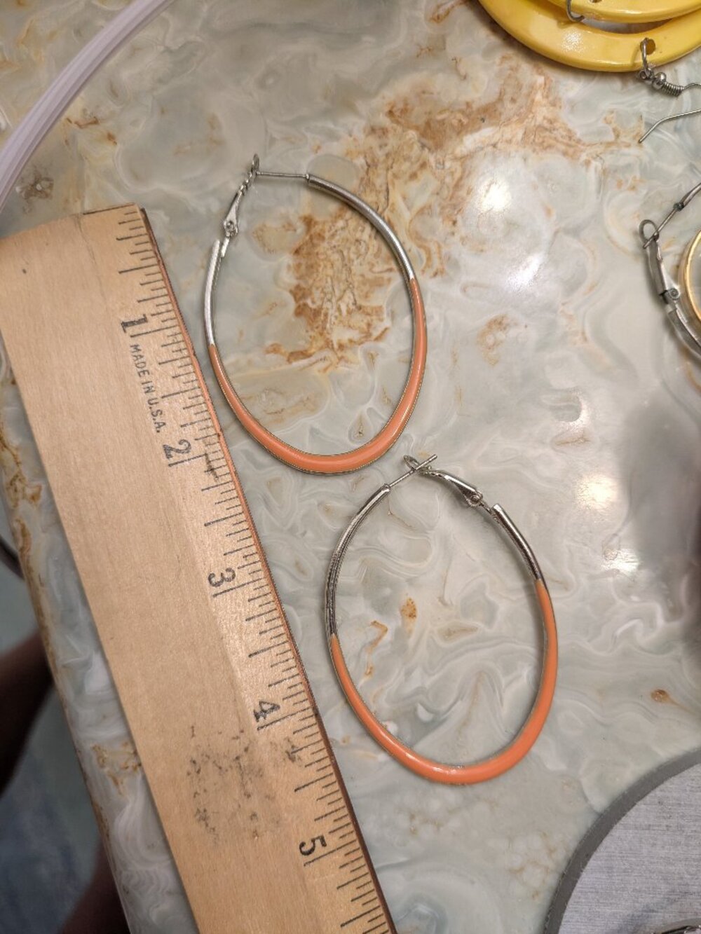 Pink metal tear drop loop hoop earrings retro